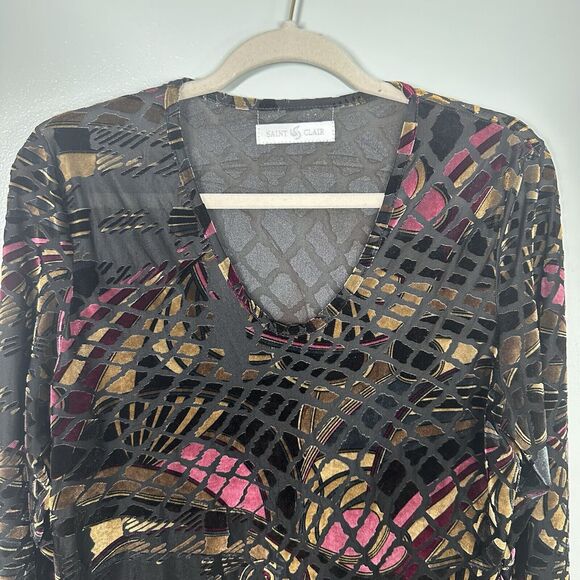 Vtg Saint Clair Womens Velvet Burnout Long Sleeve Top Fairy Grunge Whimsigoth - Picture 2 of 5